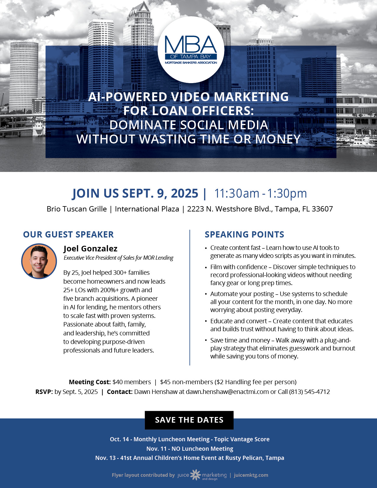 details about the MBA of Tampa Bay September meeting